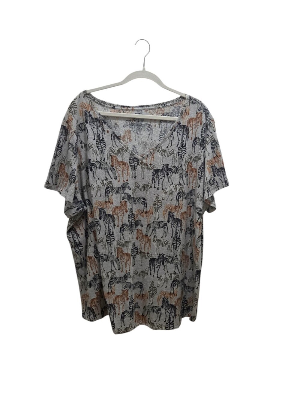 EVRI 3X Zebra Print Gray Cotton Blend Relaxed Everyday Tee Animal Safari Top